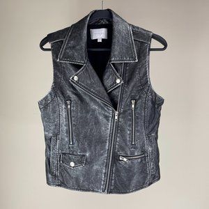 SKIES ARE BLUE black gunmetal silver faux leather moto vest - SZ S